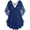 ROSE GAL Women’s Plus Size Flower Lace Butterfly Sleeve T Shirt Curve Flower Lace Summer Casual Tunic(Blue)
