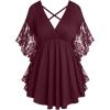 ROSE GAL Women’s Plus Size Flower Lace Butterfly Sleeve T Shirt Curve Flower Lace Summer Casual Tunic(Red)