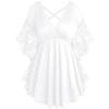 ROSE GAL Women’s Plus Size Flower Lace Butterfly Sleeve T Shirt Curve Flower Lace Summer Casual Tunic(White)