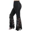 ROSE GAL Womens Plus Size Lace Panel Pull On Flare Pants with Lace-up(Black_4)