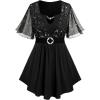 Rosegal Plus Size Womens Sparkly Gold Stamping Stars Print Butterfly Sleeve Blouse 2 in 1 Flowy Short Sleeve Top with Belt(Black_10)