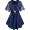 Rosegal Plus Size Womens Sparkly Gold Stamping Stars Print Butterfly Sleeve Blouse 2 in 1 Flowy Short Sleeve Top with Belt(Blue_8)