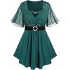 Rosegal Plus Size Womens Sparkly Gold Stamping Stars Print Butterfly Sleeve Blouse 2 in 1 Flowy Short Sleeve Top with Belt(Green)