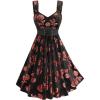 Rosegal Women Plus Size Gilding Rose Lace Up Velvet Sleeveless Swing Dress(Black)