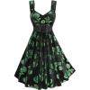 Rosegal Women Plus Size Gilding Rose Lace Up Velvet Sleeveless Swing Dress(Green)