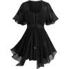 Rosegal Women Plus Size Romantic Goth Short Flutter Sleeve Tee Rose Embroidery Lace-up Chiffon Flowy Gothic 2 in 1 Top(Black_5)