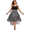 Rosegal Womens Plus Size Gothic Grommet High Low Floral Skull Dress A Line Halloween Rockabilly Cami Dress(Black_1)