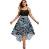 Rosegal Womens Plus Size Gothic Grommet High Low Floral Skull Dress A Line Halloween Rockabilly Cami Dress(Blue_1)