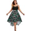Rosegal Womens Plus Size Gothic Grommet High Low Floral Skull Dress A Line Halloween Rockabilly Cami Dress(Green_1)