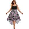Rosegal Womens Plus Size Gothic Grommet High Low Floral Skull Dress A Line Halloween Rockabilly Cami Dress(Light Purple)