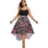 Rosegal Womens Plus Size Gothic Grommet High Low Floral Skull Dress A Line Halloween Rockabilly Cami Dress(Red_1)