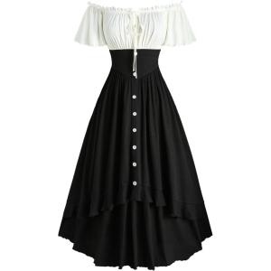 ROSE GAL Plus Size Medieval Renaissance Costume Women Ren Faire Victorian Corset Dress Off Shoulder Short Sleeves Dress(Black_1)