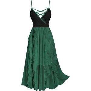 ROSE GAL Plus Size Party Dress for Women Lace Ruffles Cirsscross Cocktail Bridesmaid Wedding Guest Maxi Cami Formal Dress(Green_2)
