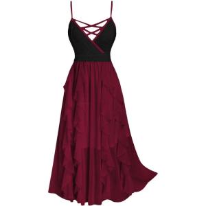 ROSE GAL Plus Size Party Dress for Women Lace Ruffles Cirsscross Cocktail Bridesmaid Wedding Guest Maxi Cami Formal Dress(Red_2)