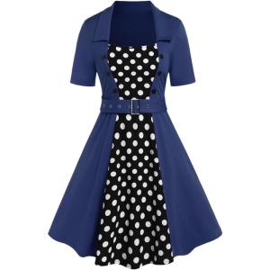 ROSE GAL Plus Size Polka Dots 1950s Vintage Dress for Women Rockabilly Retro Pinup Dress(Blue_1)