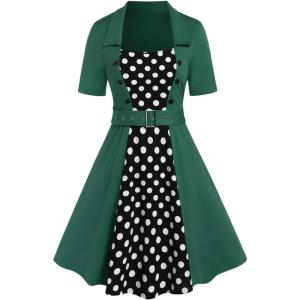 ROSE GAL Plus Size Polka Dots 1950s Vintage Dress for Women Rockabilly Retro Pinup Dress(Green_1)