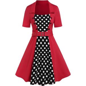 ROSE GAL Plus Size Polka Dots 1950s Vintage Dress for Women Rockabilly Retro Pinup Dress(Red_2)