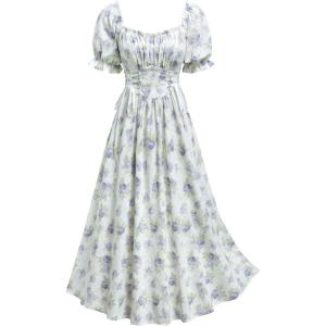 ROSE GAL Plus Size Summer Cottagecore Dress for Women Elegant Square Neck Ruffes Pleated Lace-Up Floral Flowy Dress(White_1)