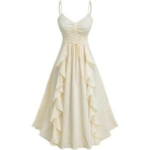 ROSE GAL Plus Size Summer Flowy Corset Sundress for Women Elegant Knot Dress(Beige_1)
