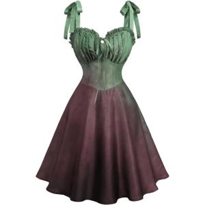 ROSE GAL Plus Size Women Cocktail Corset Dress Self-tie Straps Low Cut Ruffle Bustier Ombre Sundress(Green)