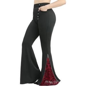 ROSE GAL Plus Size Women Gothic Trousers High Waisted Flare Pants Flocking Floral Mesh Bell Bottom Pants with Pockets(Black)