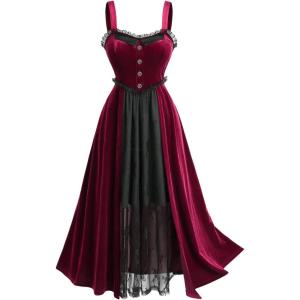 ROSE GAL Plus Size Womens 1950s Vintage Buttons Velvet Cocktail Party Dress(Red_1)