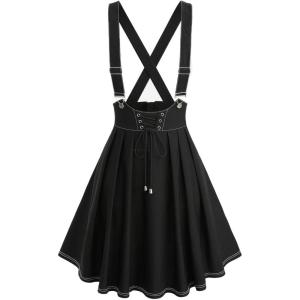 ROSE GAL Plus Size Womens Casual Suspender Skirt Back Zipper Lace-up Topstitching Skirt(Black_1)