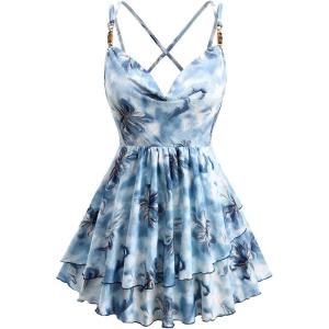 ROSE GAL Plus Size Womens Elegant Flowy Summer Babydoll Tank Top Cowl Neck Layered Top(Blue_1)