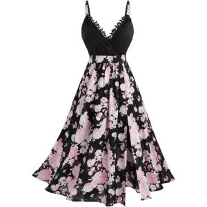 ROSE GAL Plus Size Womens Elegant Sleeveless Summer Dress Backless Jacquard Split Surplice Boho Floral Flowy Dress(Black_1)