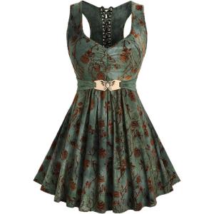 ROSE GAL Plus Size Womens Flowy Summer Racerback Tank Top Flower Elegant Flocking Ruched Butterfly(Green_1)