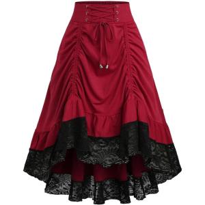 ROSE GAL Plus Size Womens Goth Steampunk High Low Skirt(Red_1)