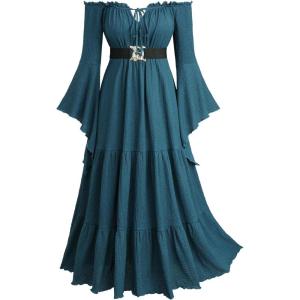 ROSE GAL Plus Size Womens Medieval Renaissance Faire Costume Dress Off Shoulder Bell Sleeves Dress(Blue_1)