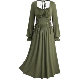 ROSE GAL Plus Size Womens Renaissance Medieval Fairy Square Neck Flowy Cottagecore Corset Peasant Costume Dress(Green_1)