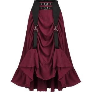 ROSE GAL Plus Size Womens Renaissance Pirate Costume Medieval Victorian Gothic Steampunk Skirt(Red_1)