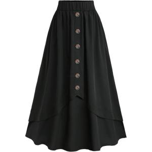 ROSE GAL Plus Size Womens Vintage Renaissance Skirts with Pockets(Black_1)