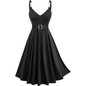 ROSE GAL Plus Size Womens Vintage V Neck Flowy Dress Elegant Sleeveless Backless Dress(Black_1)