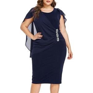 ROSE GAL Rosegal Plus Size Womens Chiffon Ruffle Bodycon Pencil Midi Sleeveless Cape Dress for Wedding Cocktail Party Work(Deep Blue)