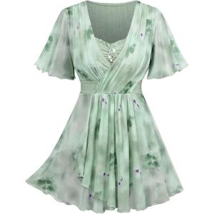 ROSE GAL Rosegal Women Plus Size Elegant Surplice Blouse Tunic Peplum Top(Green_1)