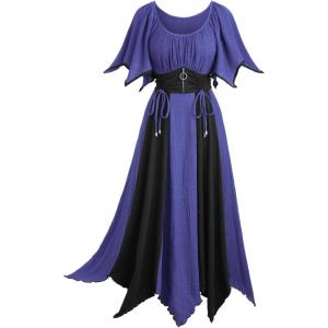 ROSE GAL Women Plus Size Medieval Renaissance Costume Victorian Dress Color Block Textured Bell Sleeve Dress(Purple)