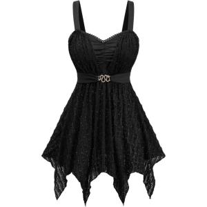 ROSE GAL Women Plus Size Sleeveless Tanks Glitter Handkerchief Hem Tank Top(Black)