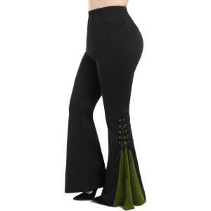 ROSE GAL Womens Plus Size Gothic Lace Up Two Tone Godet Hem Pull On Flare Pants(Green_3)