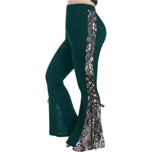 ROSE GAL Womens Plus Size Lace Insert Flare Pants High Waisted Stretchy Long Pants(Green_1)