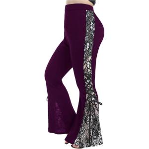 ROSE GAL Womens Plus Size Lace Insert Flare Pants High Waisted Stretchy Long Pants(Purple_1)