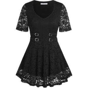 ROSE GAL Women’s Plus Size Tunic V Neck Top Curve Floral Lace Blouse A-Line Swing T Shirt(Black)
