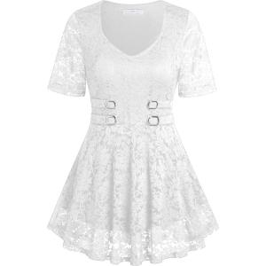 ROSE GAL Women’s Plus Size Tunic V Neck Top Curve Floral Lace Blouse A-Line Swing T Shirt(White)