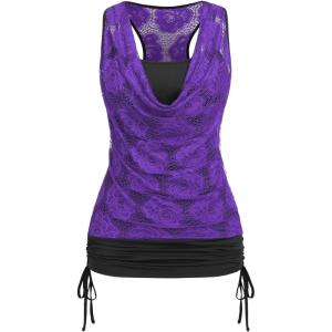 ROSE GAL Women’s Plus Size V Neck Tank Lace Vest Shirt Sleeveless Summer Casual Round Neck SlimTops(Deep Purple)