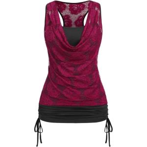 ROSE GAL Women’s Plus Size V Neck Tank Lace Vest Shirt Sleeveless Summer Casual Round Neck SlimTops(Deep Red)