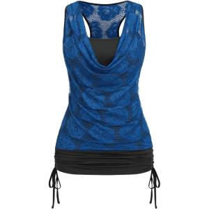 ROSE GAL Women’s Plus Size V Neck Tank Lace Vest Shirt Sleeveless Summer Casual Round Neck SlimTops(Navy Blue)