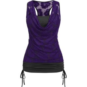ROSE GAL Women’s Plus Size V Neck Tank Lace Vest Shirt Sleeveless Summer Casual Round Neck SlimTops(Purple)