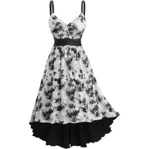 Rosegal Women Plus Size Floral Sundress High Low Midi Sleeveless Cami Flowy Dress(Black)